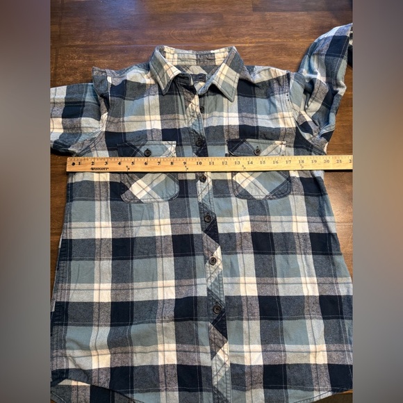Five Brothers Button Up Long Sleeve Flannel Womans SZ XL Blue Plaid Pockets Fall - Picture 8 of 9
